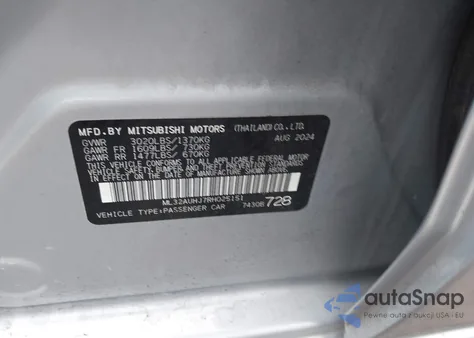 2024 Mitsubishi Mirage Es/Le z USA, uszkodzony, nr VIN ML32AUHJ7RH025151